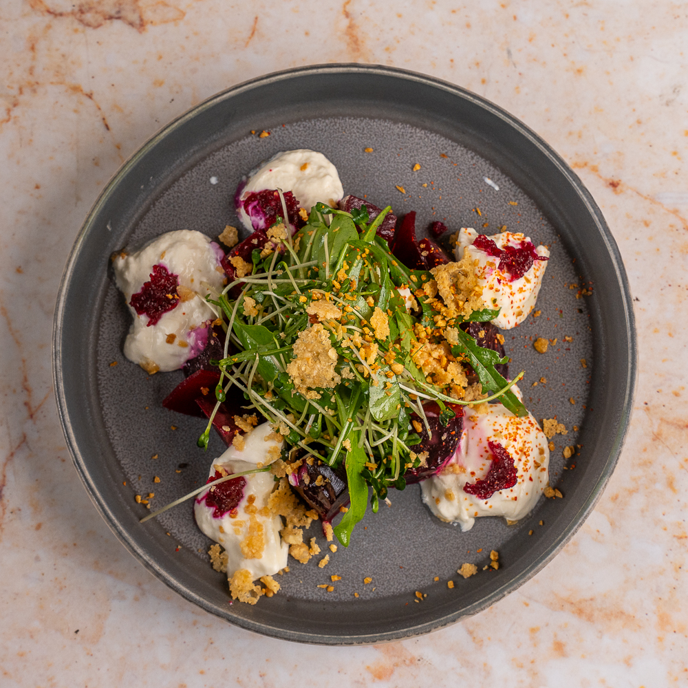 Auri chef-crafted beetroot and greens dish