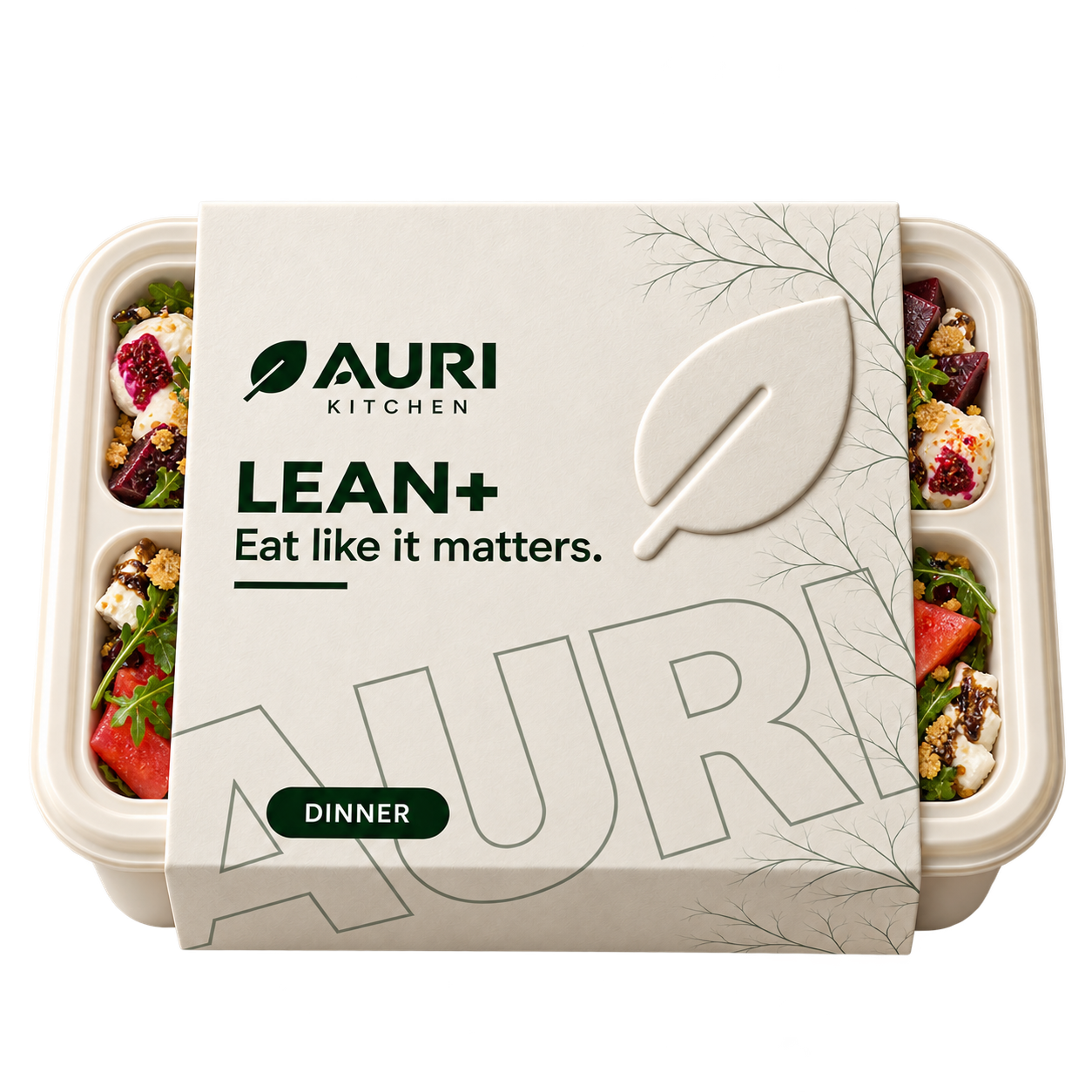 Auri Lean+ meal box with ivory leaf sleeve